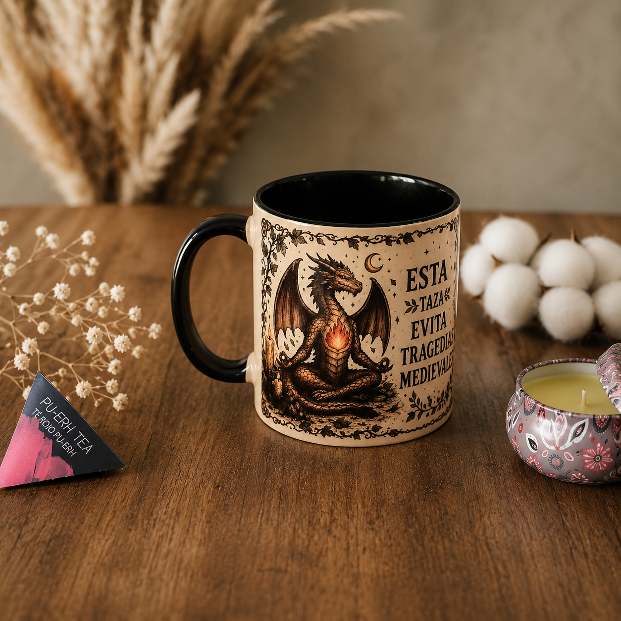 Pack Regalo "Tragedias Medievales" – Tote Bag + Taza + Infusiones + Vela Aromática