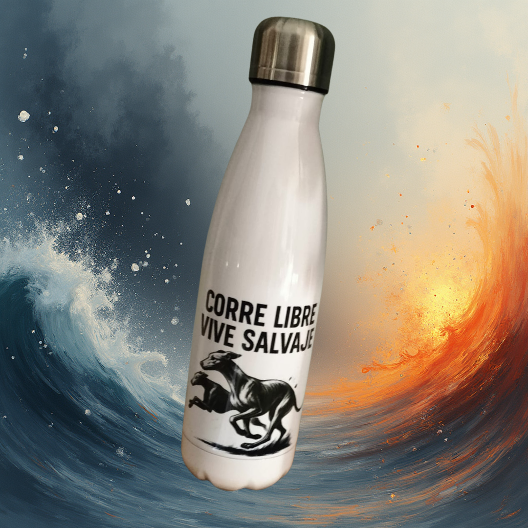 Botella térmica de acero inoxidable “Corre libre, vive salvaje” – Galgos y espíritu libre