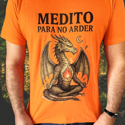 Medito para No Arder – Camiseta manga corta Dragón Zen