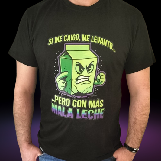 Camiseta “Si Me Caigo, Me Levanto… Pero con Más Mala Leche” – Edición Negra