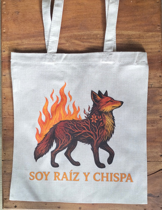 Tote “Soy Raíz y Chispa” – Bolsa Símil Lino